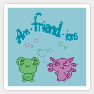 Frog and Axolotl Kawaii Best Friends Sticker